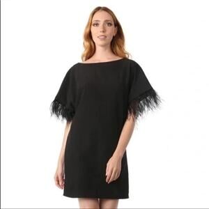 NWT Jay Goddfrey Feather Trim Sleeve Mini Dress Women's Black Size 2